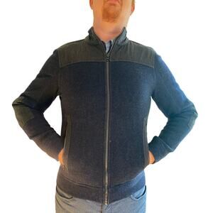 Ibex Mens Wool Full Zip Jacket Navy Blue Large YKK Zip Side Pockets